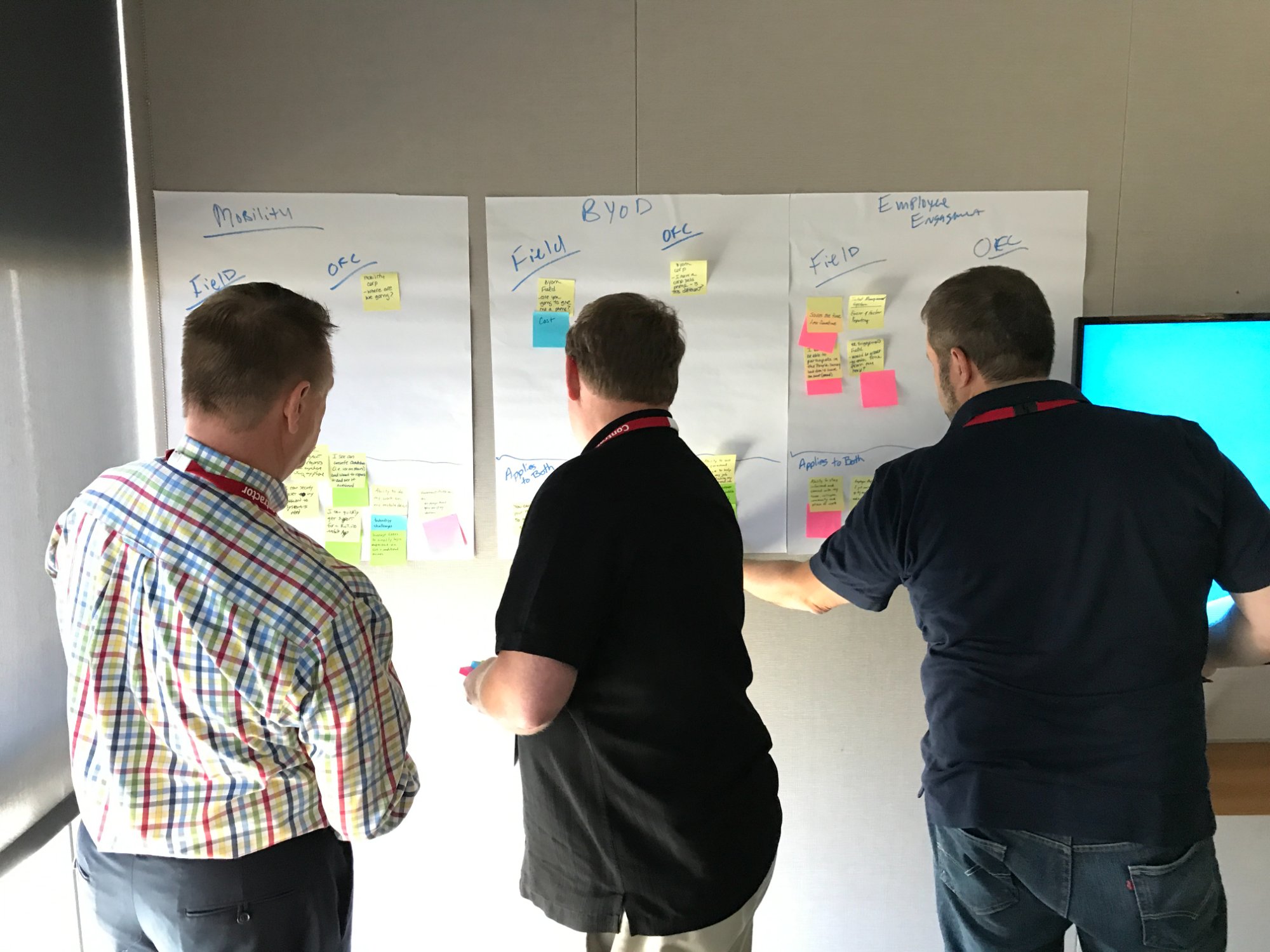 Leaders working together at a whiteboard